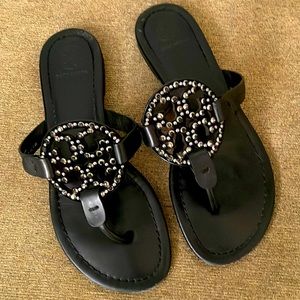 Tory Burch Size 7.5 Miller Sandal Black with Rhinestone detail